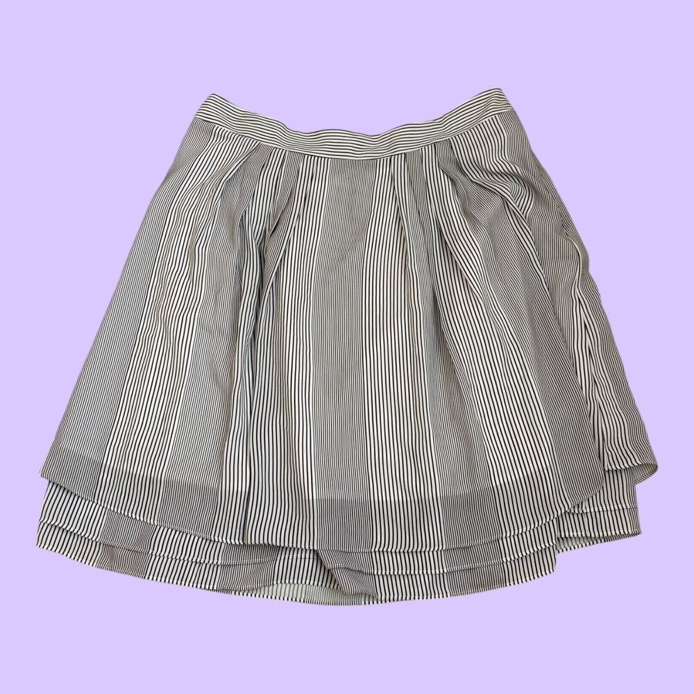 Karl Lagerfeld Paris Womens Skirt 12 Pleated Knee Length Black White Striped